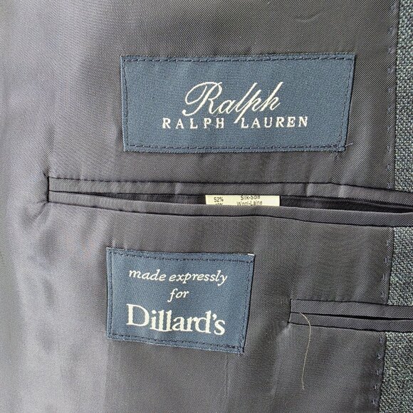 RALPH LAUREN Mens 50 Long Silk Wool Sport Coat Jacket Blazer Blue Plaid - Picture 10 of 12